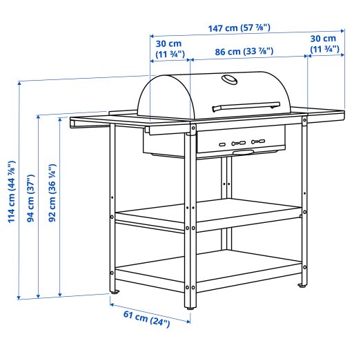 GRILLSKÄR, charcoal barbecue with 2 side tables, 994.952.24