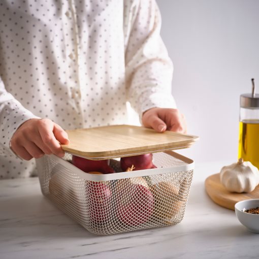 IKEA 365+, rectangular metal food storage basket with lid, 32x21x13 cm, 995.814.91