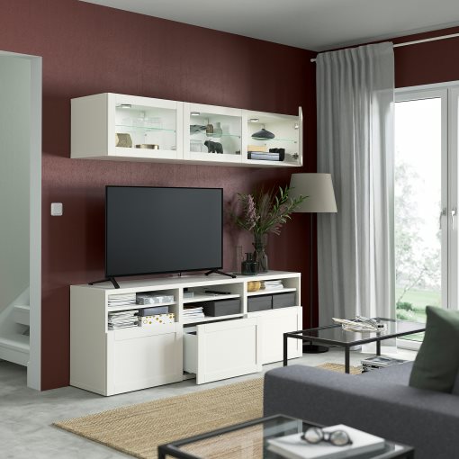 BESTÅ, TV storage combination/glass doors/drawers soft closing, 180x42x192 cm, 094.103.71