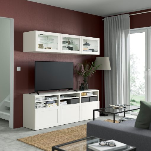 BESTÅ, TV storage combination/glass doors/drawers soft closing, 180x42x192 cm, 094.103.71