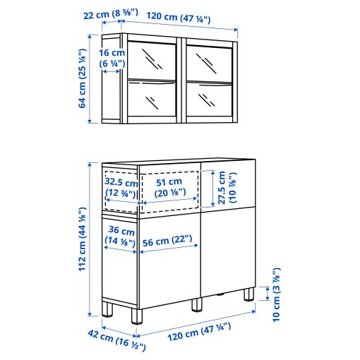 BESTÅ, storage combination with doors/drawers soft closing, 120x42x213 cm, 094.125.01