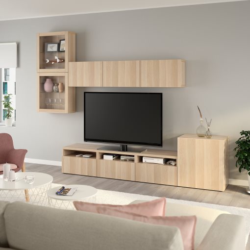 BESTÅ, σύνθεση αποθήκευσης TV/γυάλινες πόρτες/συρτάρια ανοίγματος με πίεση, 300x42x211 cm, 194.067.31