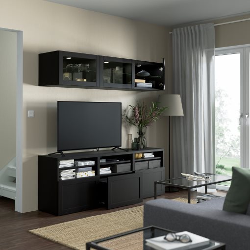 BESTÅ, TV storage combination/glass doors/drawers soft closing, 180x42x192 cm, 294.103.70