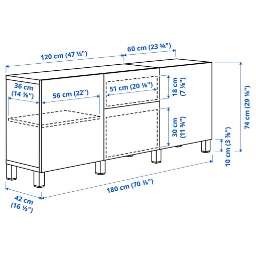 BESTÅ, σύνθεση αποθήκευσης με συρτάρια ανοίγματος με πίεση, 180x42x74 cm, 294.126.75