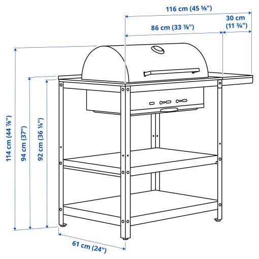 GRILLSKÄR, charcoal barbecue with side table/outdoor, 93/116x61 cm, 294.952.13