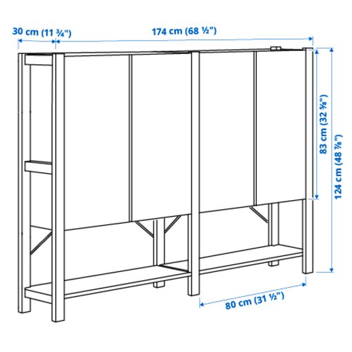 IVAR, 2 sections/shelves/cabinet, 174x30x124 cm, 394.038.21