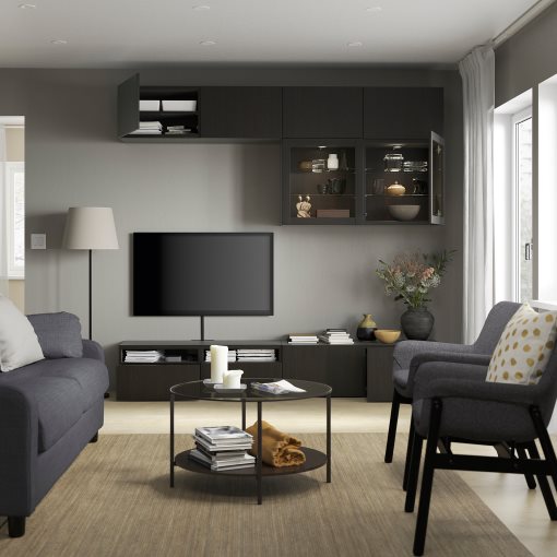 BESTÅ, TV storage combination/glass doors/drawers push open, 240x42x231 cm, 394.121.56