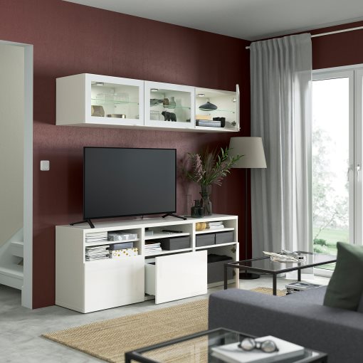 BESTÅ, TV storage combination/glass doors/drawers soft closing, 180x42x192 cm, 394.887.97