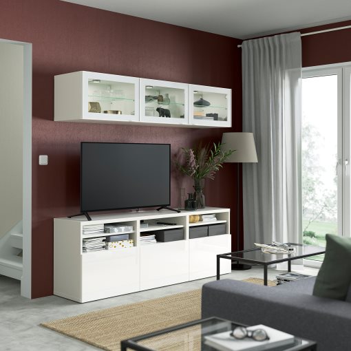 BESTÅ, TV storage combination/glass doors/drawers soft closing, 180x42x192 cm, 394.887.97