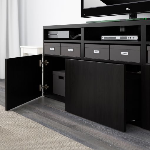 BESTÅ, σύνθεση αποθήκευσης TV/γυάλινες πόρτες/συρτάρια με μαλακό κλείσιμο, 180x42x192 cm, 494.070.03