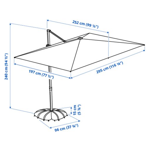 SVALÖN/IGGÖN, parasol hanging with base, 300x200 cm, 495.762.13
