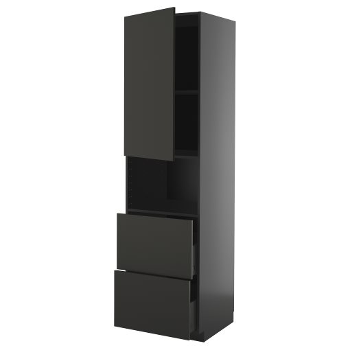 METOD/KNIVSHULT, high cabinet for microwave with door/2 drawers, 60x60x220 cm, 495.882.92