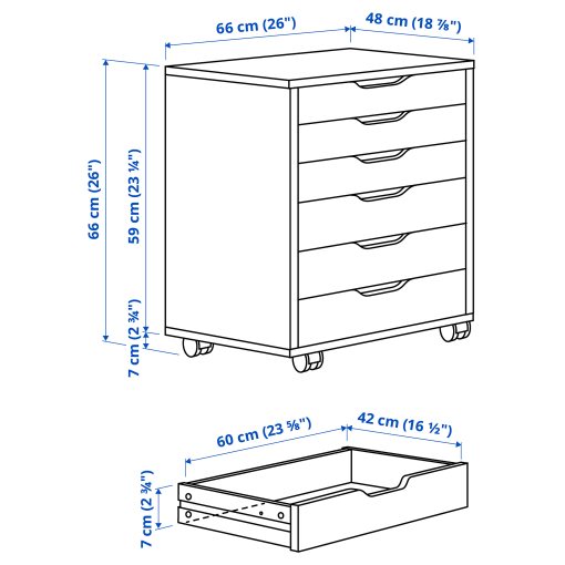 ALEX, drawer unit on castors, 67x66 cm, 504.735.44