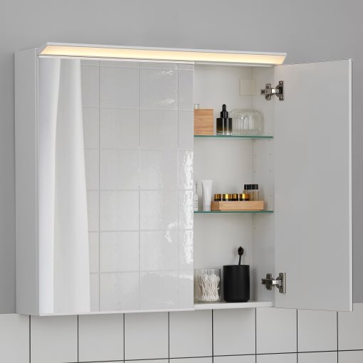 TREASJON, mirror cabinet with 2 doors/built-in lighting, 80x17x75 cm, 505.739.06