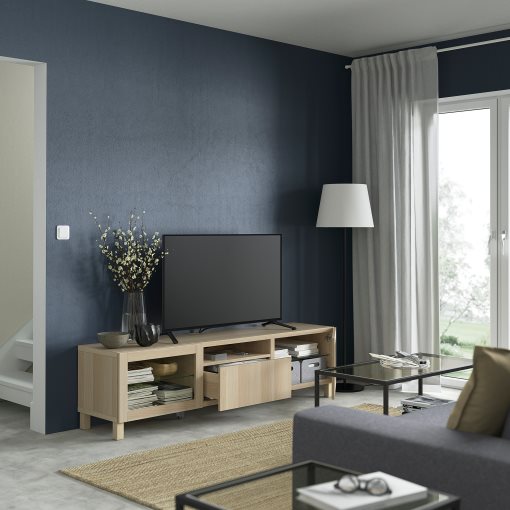 BESTÅ, έπιπλο TV με πόρτες/συρτάρι με μαλακό κλείσιμο, 180x42x48 cm, 593.291.99