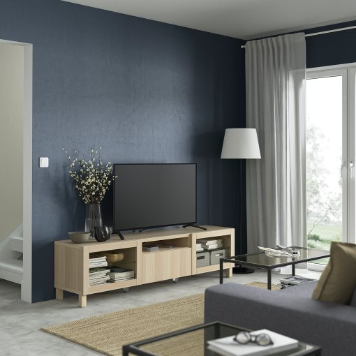 BESTÅ, έπιπλο TV με πόρτες/συρτάρι με μαλακό κλείσιμο, 180x42x48 cm, 593.291.99