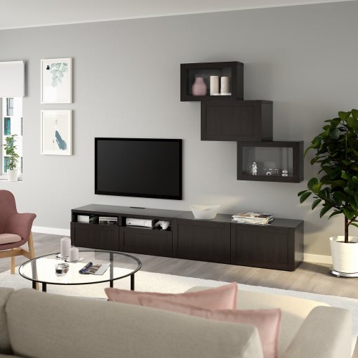 BESTÅ, σύνθεση αποθήκευσης TV/γυάλινες πόρτες/συρτάρια με μαλακό κλείσιμο, 240x42x190 cm, 594.113.11