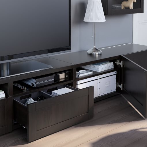 BESTÅ, σύνθεση αποθήκευσης TV/γυάλινες πόρτες/συρτάρια με μαλακό κλείσιμο, 240x42x190 cm, 594.113.11