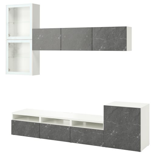 BESTÅ, TV storage combination/glass doors/drawers push open, 300x42x211 cm, 594.887.77