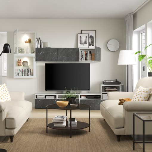 BESTÅ, TV storage combination/glass doors/drawers push open, 300x42x211 cm, 594.887.77