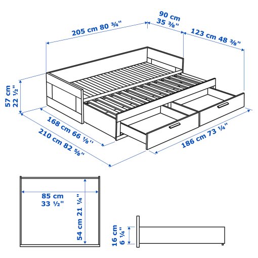 BRIMNES, day-bed with 2 drawers/2 mattresses, 80x200 cm, 595.900.15