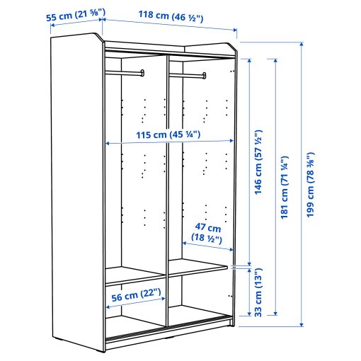 HAUGA, wardrobe with sliding doors, 118x55x199 cm, 604.072.71
