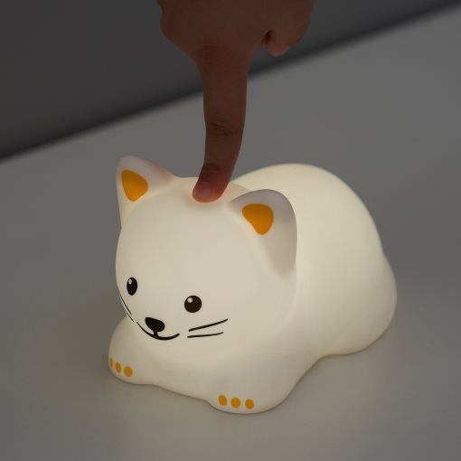 TÖVÄDER, night light with built-in LED light source/cat/battery-operated, 605.169.15