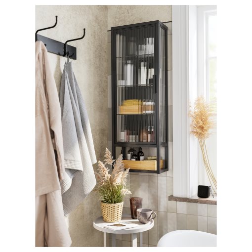 MOSSJÖN, wall cabinet with shelves/glass door, 36x18x102 cm, 605.677.78