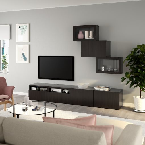 BESTÅ, TV storage combination/glass doors/drawers push open, 240x42x190 cm, 694.112.97