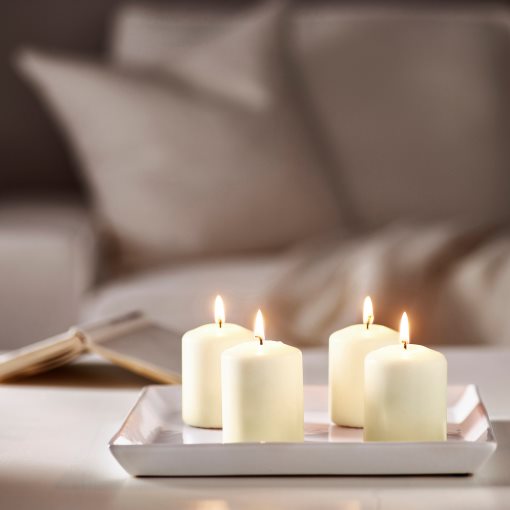 HEMSJÖ, unscented block candle, 4 pack, 701.242.62