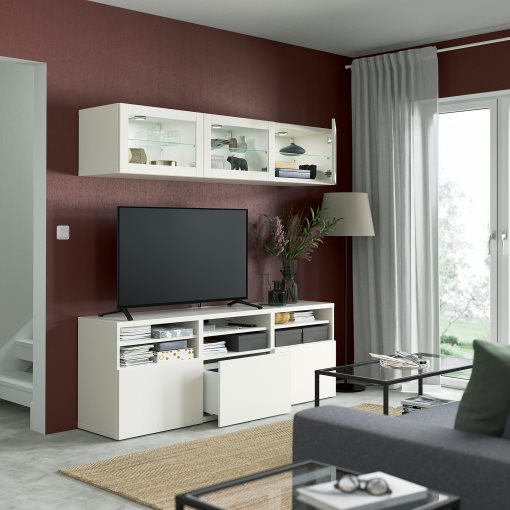 BESTÅ, TV storage combination/glass doors/drawers soft closing, 180x42x192 cm, 794.071.91