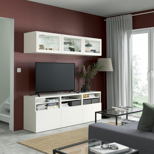 BESTÅ, TV storage combination/glass doors/drawers soft closing, 180x42x192 cm, 794.071.91