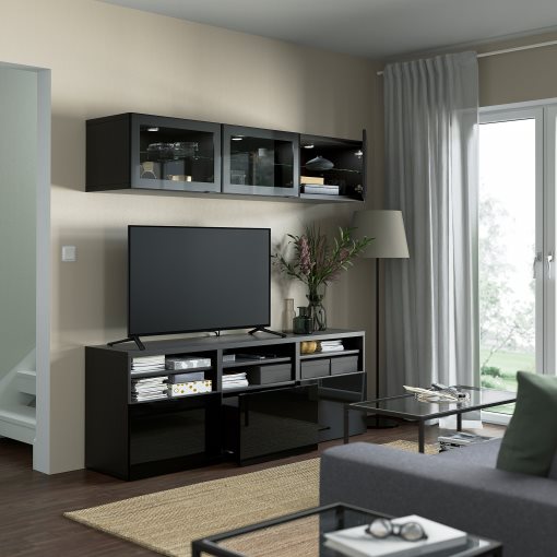 BESTÅ, TV storage combination/glass doors/drawers soft closing, 180x42x192 cm, 794.072.14