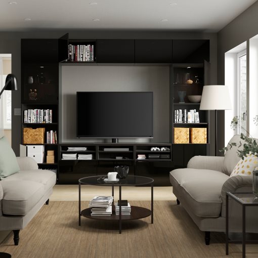 BESTÅ, TV storage combination/glass doors/drawers soft closing, 300x42x231 cm, 794.110.32