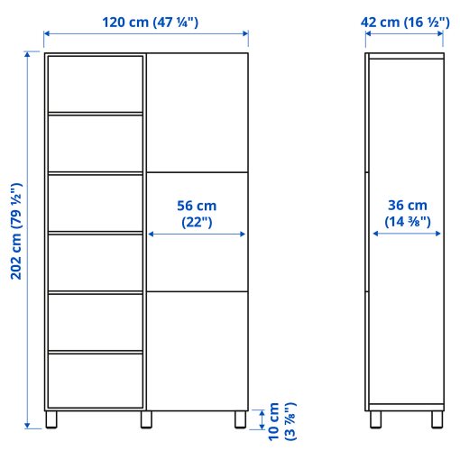 BESTÅ, storage combination with doors, 120x42x202 cm, 794.216.96