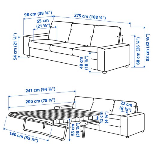 VIMLE, 3-seat sofa-bed with wide armrests, 795.452.15