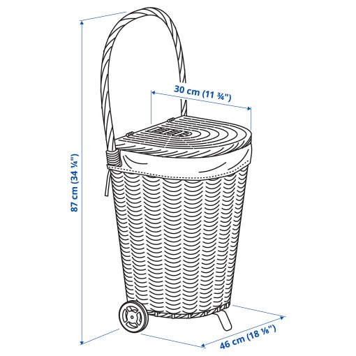 TOLKNING, laundry basket with wheels/handmade, 31 l, 805.126.24