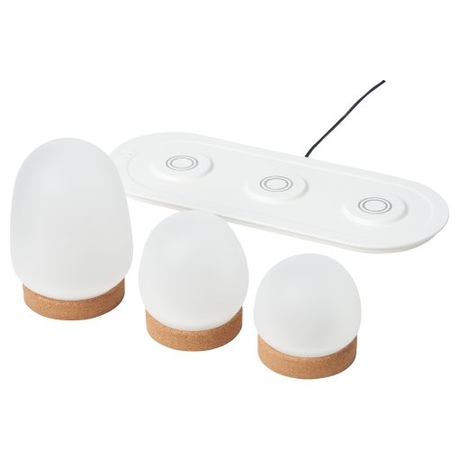 PRAKTSPIREA, 4-piece decoration lighting set with built-in LED light source and charging tray, 805.388.55