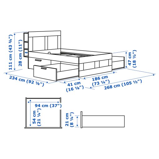 BRIMNES, bed frame with storage and headboard, 180x200 cm, 895.900.28