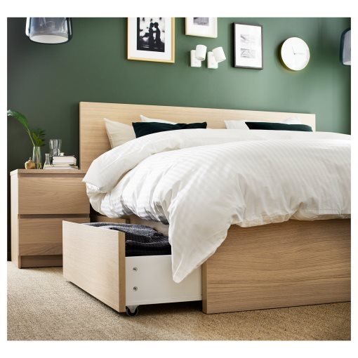 MALM, bed frame/high with 4 storage boxes, 140X200 cm, 991.750.72