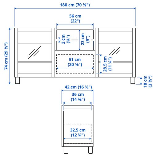 BESTÅ, TV bench with doors/drawer soft closing, 180x42x74 cm, 994.359.23
