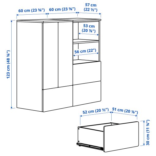 SMASTAD/PLATSA, σύνθεση αποθήκευσης με 3 συρτάρια, 120x57x123 cm, 995.499.05