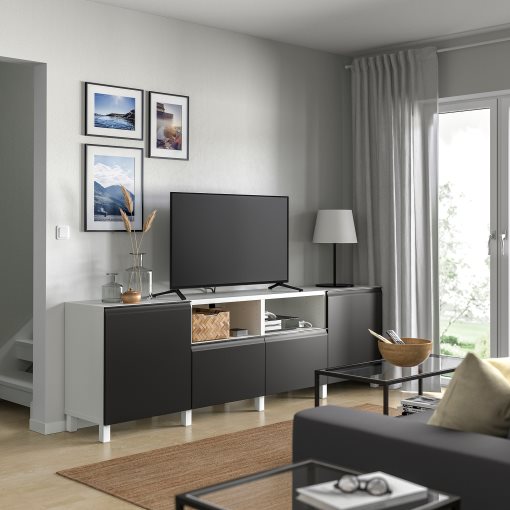 BESTÅ, TV bench with drawers and door, 240x42x74 cm, 995.689.46