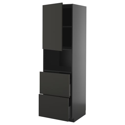 METOD/KNIVSHULT, high cabinet for microwave with door/2 drawers, 60x60x200 cm, 995.873.46
