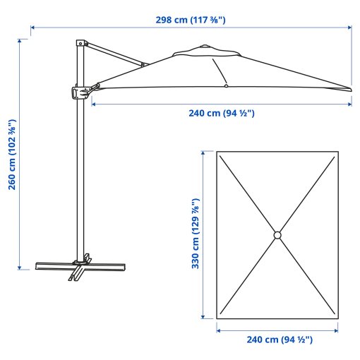 SEGLARÖ, κρεμαστή ομπρέλα με κλίση, 330x240 cm, 205.320.07