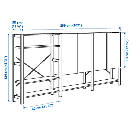IVAR, 3 sections/shelves/cabinet, 259x30x124 cm, 294.039.49