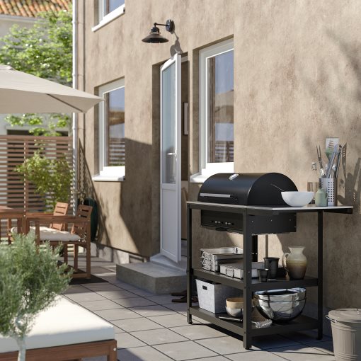 GRILLSKÄR, charcoal barbecue with side table/outdoor, 93/116x61 cm, 294.952.13