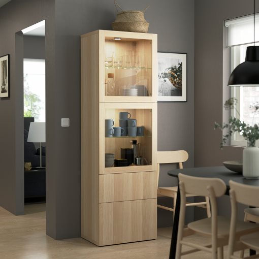 BESTÅ, storage combination with glass doors/drawers soft closing, 60x42x193 cm, 593.008.60
