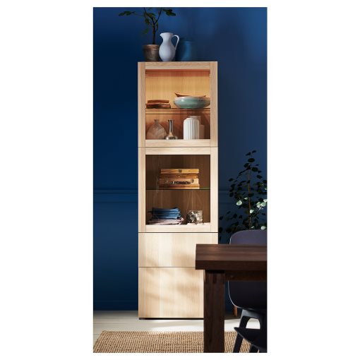 BESTÅ, storage combination with glass doors/drawers soft closing, 60x42x193 cm, 593.008.60