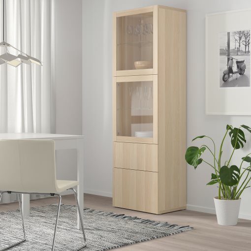 BESTÅ, storage combination with glass doors/drawers soft closing, 60x42x193 cm, 593.008.60